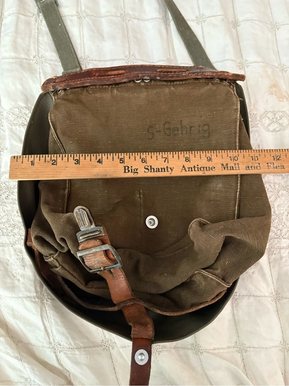 Vintage Swiss Military canvas and leather Bread bag